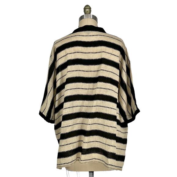 Worth Striped Dolman Sleeve Relaxed Fit Tunic Top Black/Tan Linen size Large - Picture 2 of 11